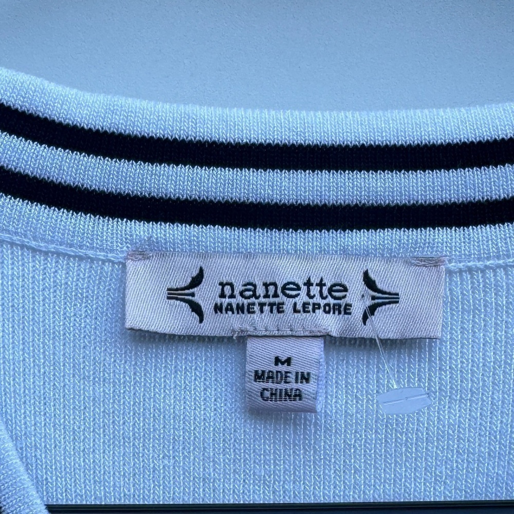 NWT Nanette Lepore Brilliant White Black Neck Tie Puff Sleeve Pencil Dress M - Picture 14 of 16